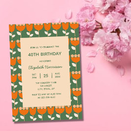 幾何学的レトロフラワーバウハウスグリーン誕生日 招待状