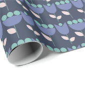 幾何学的レトロフラワーバウハウスネイビー誕生日 ラッピングペーパー (ロールコーナー)
