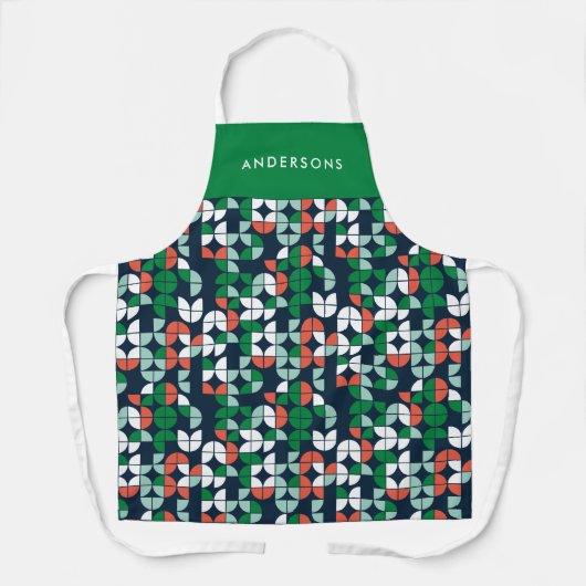 幾何学的レトロブルー赤モダン緑クリスマスAp エプロン (正面)