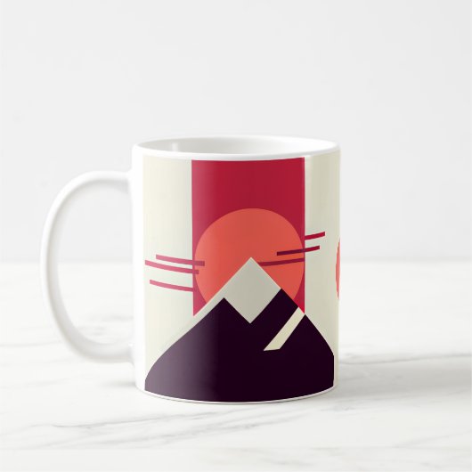 幾何学的レトロマウンテンサンライズイニシャルコーヒー コーヒーマグカップ (左)