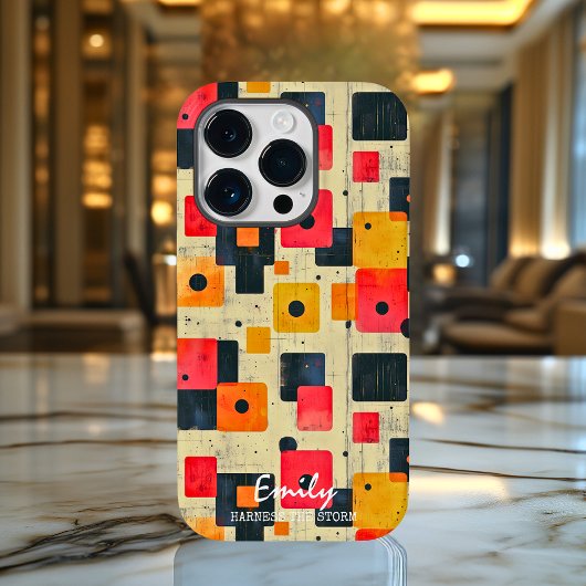 幾何学的レトロマスと名前をカスタムする&フレーズ Case-Mate iPhoneケース