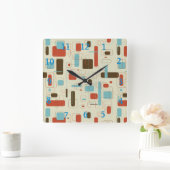 幾何学的レトロミッドセンチュリーモダン スクエア壁時計 (ホーム)