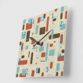 幾何学的レトロミッドセンチュリーモダン スクエア壁時計 (傾斜)