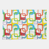 幾何学的レトロ数々の色パターン キッチンタオル (横)