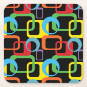 幾何学的レトロ数々の色パターン スクエアペーパーコースター (正面)