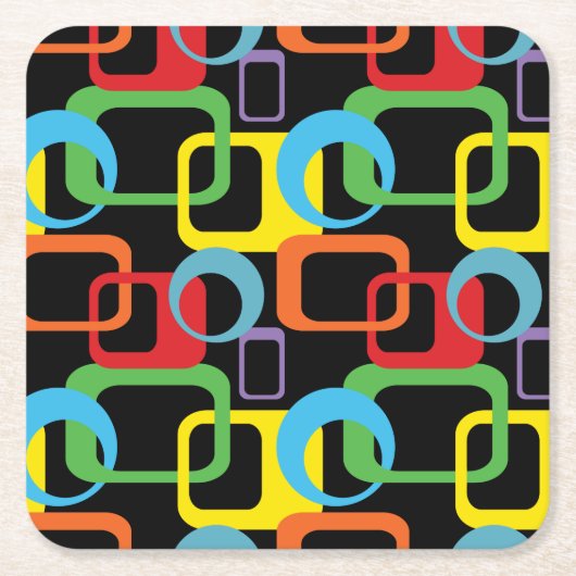 幾何学的レトロ数々の色パターン スクエアペーパーコースター (正面)