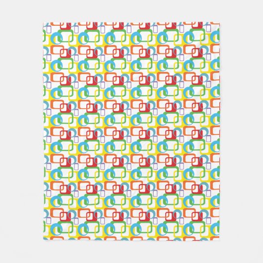 幾何学的レトロ数々の色パターン フリースブランケット (正面)