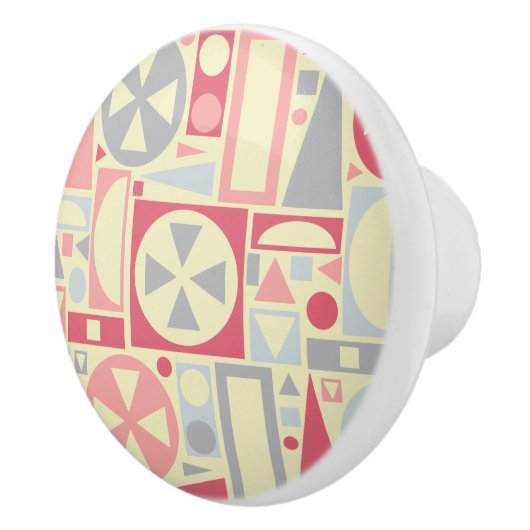 幾何学的レトロ1950年代ミッドセンチュリーモダンピンク セラミックノブ (右)