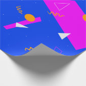 幾何学的レトロ80s 90s青とネオン ラッピングペーパー (角)