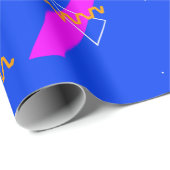 幾何学的レトロ80s 90s青とネオン ラッピングペーパー (ロールコーナー)