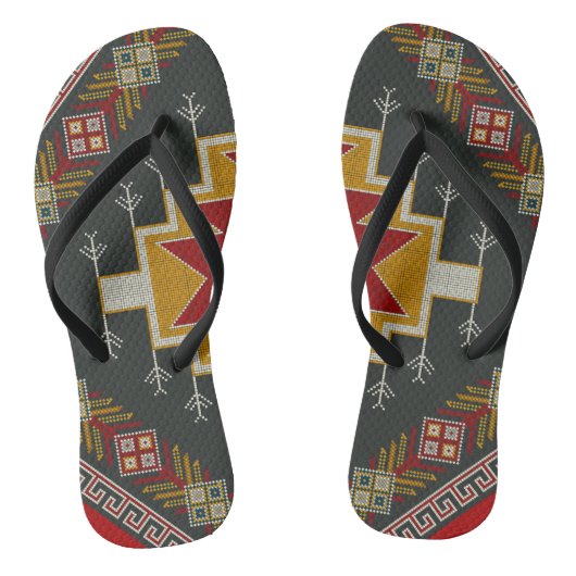 幾何学的ヴィンテージクラシックカラフル-ファッションかわいい ビーチサンダル (ソール)