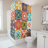 幾何学的ヴィンテージタイル華美パターン シャワーカーテン (インサイチュ)