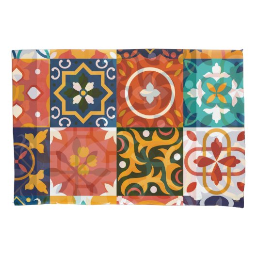 幾何学的ヴィンテージタイル華美パターン 枕カバー (正面)