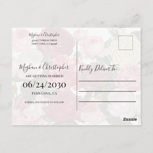 幾何学的ヴィンテージフローラ結婚日の保存 ポストカード (裏面)