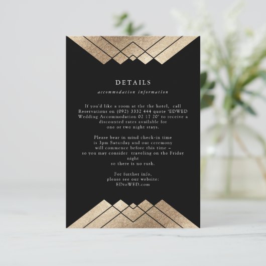 幾何学的ヴィンテージブラックゴールド結婚フォイルの詳細 エンクロージャーカード (スタンド正面)