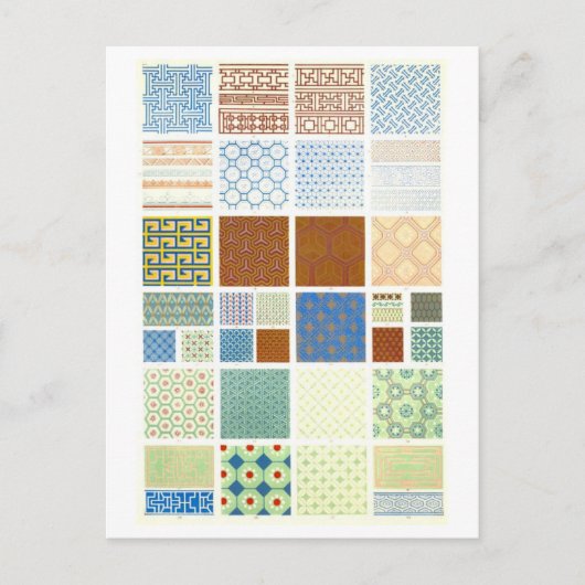 幾何学的ヴィンテージ中国のファブリックデザイン葉書 ポストカード (正面)