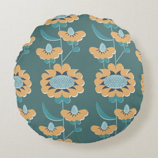 幾何学的ヴィンテージ:テキスタイル航海のモチーフ ラウンドクッション (正面)