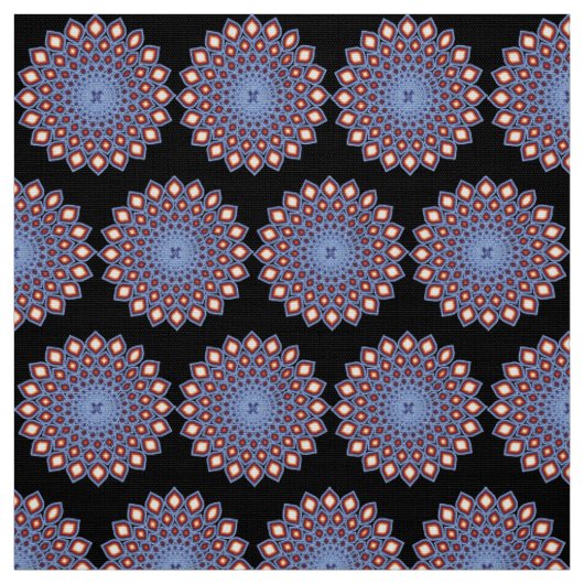 幾何学的万華鏡のように千変万化するパターンマンダラパターン黒い赤 ファブリック (見本)