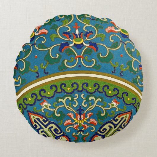 幾何学的中国の伝統的デザインクッション ラウンドクッション (正面)