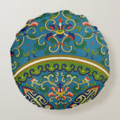 幾何学的中国の伝統的デザインクッション ラウンドクッション (裏面)