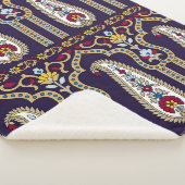 幾何学的伝統的ペイズリーパター縁どン シェルパブランケット (3/4)