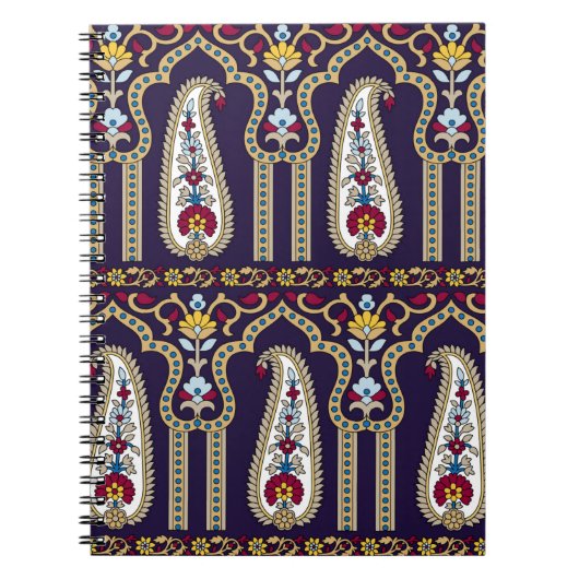 幾何学的伝統的ペイズリーパター縁どン ノートブック (正面)