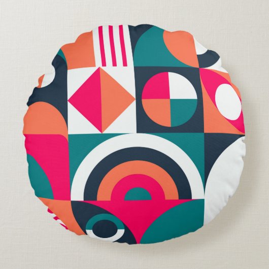 幾何学的壁画の背景。モダンスタイルヴィンテージi ラウンドクッション (正面)