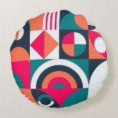 幾何学的壁画の背景。モダンスタイルヴィンテージi ラウンドクッション (裏面)