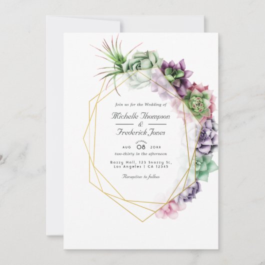 幾何学的多肉株ハーバリウム庭園の結婚式インビ 招待状 (正面)