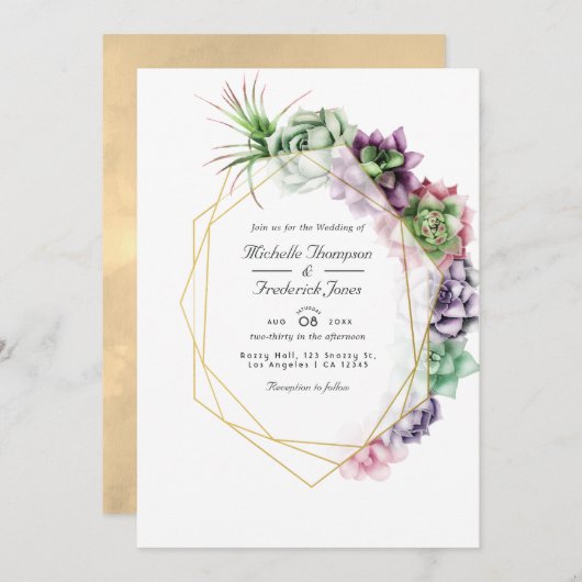 幾何学的多肉株ハーバリウム庭園の結婚式インビ 招待状 (正面/裏面)