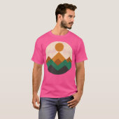 幾何学的山脈デザイン自然及びハイキングL Tシャツ (正面フル)