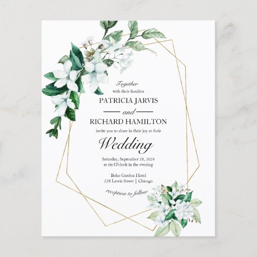 幾何学的手頃緑の結婚式招待状 (正面)