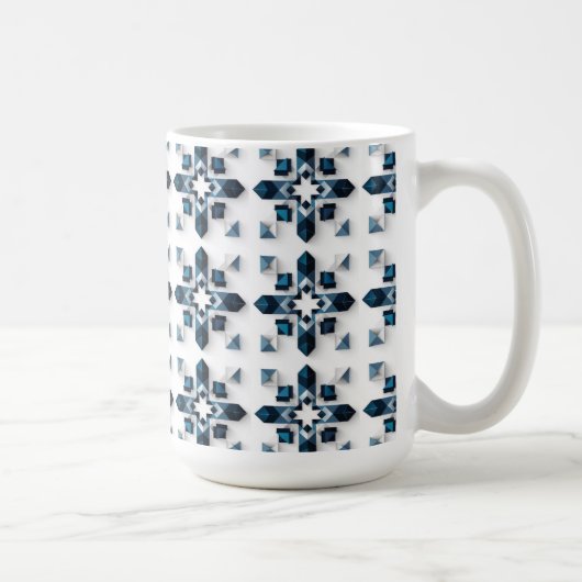 幾何学的抽象デザイン（青と白） コーヒーマグカップ (右)
