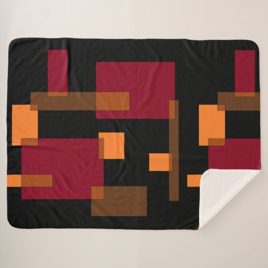 幾何学的抽象化赤オレンジブラウン黒 シェルパブランケット (正面(横))