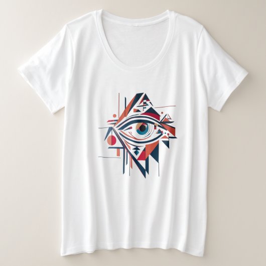 幾何学的抽象芸術アイ顔 – 女性 プラスサイズTシャツ (デザイン正面)
