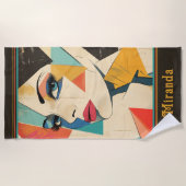 幾何学的抽象芸術アクアアイズ女性 ビーチタオル (正面)