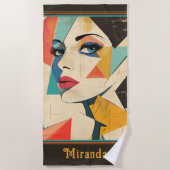 幾何学的抽象芸術アクアアイズ女性 ビーチタオル (正面)