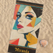 幾何学的抽象芸術アクアアイズ女性 ビーチタオル