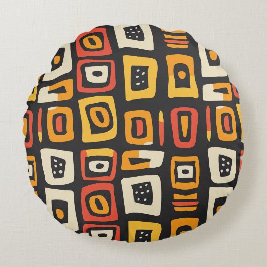 幾何学的抽象芸術アフリカパターン ラウンドクッション (正面)