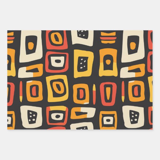 幾何学的抽象芸術アフリカパターン ラッピングペーパーシート (正面)