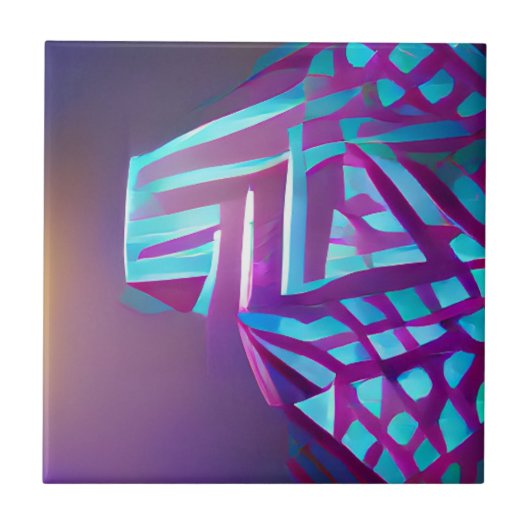 幾何学的抽象芸術アートパープルラベンダーアクアマリン タイル (正面)