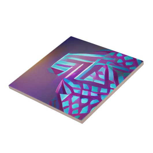 幾何学的抽象芸術アートパープルラベンダーアクアマリン タイル (側面)