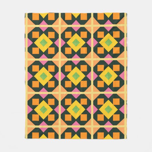 幾何学的抽象芸術アート(色鮮やか付) フリースブランケット (正面)
