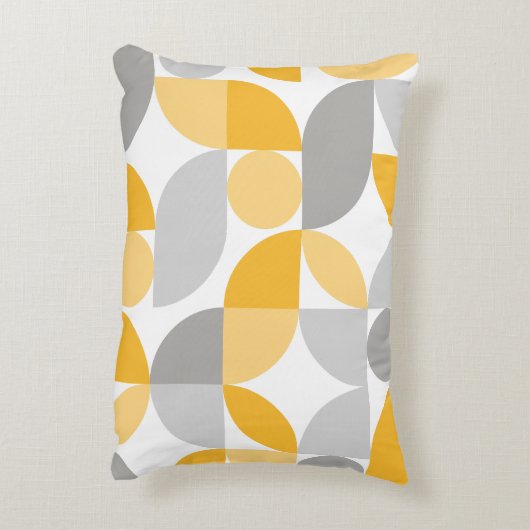 幾何学的抽象芸術イエローグレーミッドセンチュリーモダン アクセントクッション (裏面(縦))