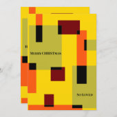 幾何学的抽象芸術グリーンオレンジイエロークリスマス シーズンカード (正面/裏面)