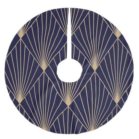 幾何学的抽象芸術ダークブルー金ゴールド ブラッシュドポリエステルツリースカート (正面)