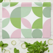 幾何学的抽象芸術パターン（ピンクと緑） キッチンタオル (折り畳み)