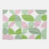 幾何学的抽象芸術パターン（ピンクと緑） キッチンタオル (横)