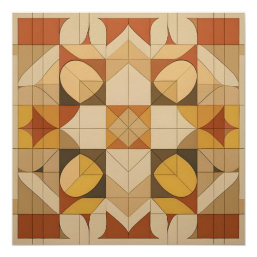 幾何学的抽象芸術パターン – 暖かいトーン ポスター (正面)