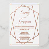 幾何学的抽象芸術フレームバラ結婚金ゴールド 箔招待状 (正面)